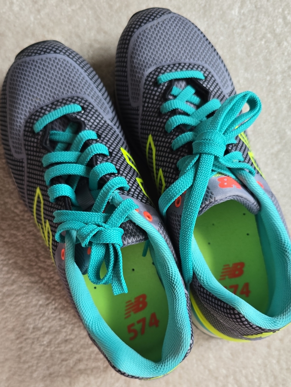 New Balance Gray Sneakers with Teal and Neon Yellow Accents